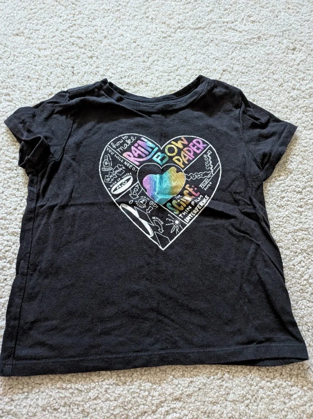 Old Navy Black Short Sleeve Tee with Rainbow Heart Graphic